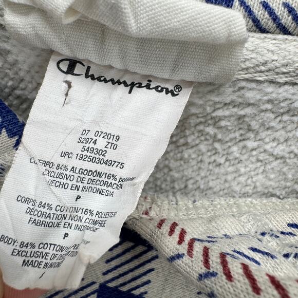 Champion Hoodie Mens Small Reverse Weave Gray Blue Plaid Pullover Comfy - Picture 5 of 9